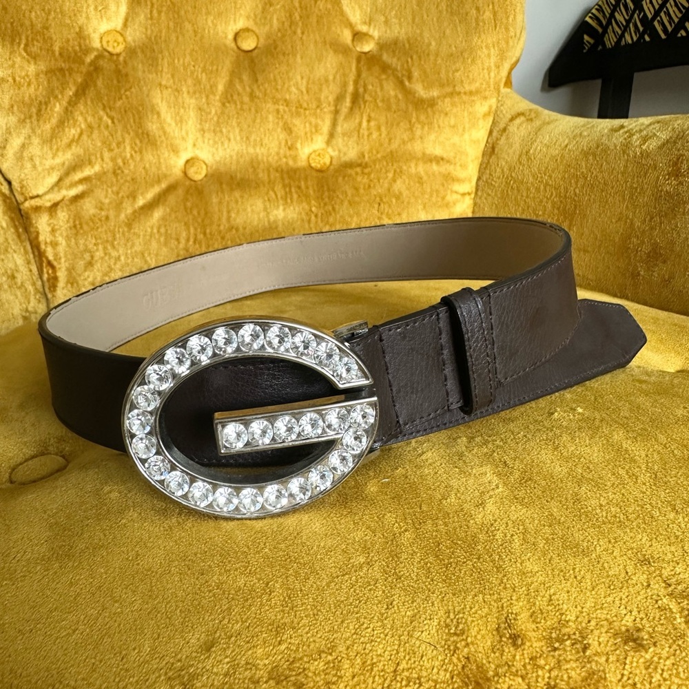 Guess Dark Brown Belt with Crystal Buckle